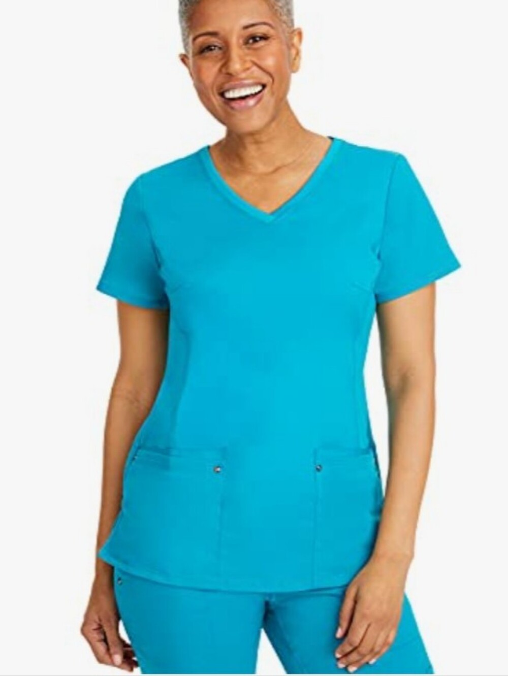 Healing Hands Scrub Set -  SZ M Top, SZ Small Tall Pants, Teal Blue